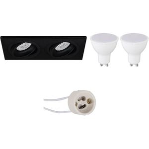 Voordeelset LED Spot Set - Aigi - Pragmi Borny Pro - GU10 Fitting - Inbouw Rechthoek Dubbel - Mat Zwart - 6W - Helder/Koud Wit 6400K - Kantelbaar - 175x92mm