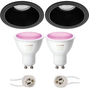 Voordeelset Pragmi Minko Pro - Inbouw Rond - Mat Zwart - Verdiept - Ø90mm - Philips Hue - LED Spot Set GU10 - White and Color Ambiance - Bluetooth