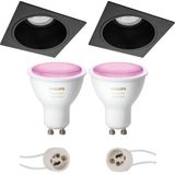 Voordeelset Pragmi Minko Pro - Inbouw Vierkant - Mat Zwart - Verdiept - 90mm - Philips Hue - LED Spot Set GU10 - White and Color Ambiance - Bluetooth