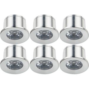 Voordeelpak LED Veranda Spot Verlichting 6 Pack - Velvalux - 1W - Warm Wit 3000K - Inbouw - Dimbaar - Rond - Mat Zilver - Aluminium - Ø31mm