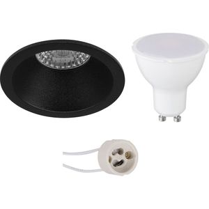 Voordeelset LED Spot Set - Aigi - Pragmi Pollon Pro - GU10 Fitting - Inbouw Rond - Mat Zwart - 8W - Warm Wit 3000K - Verdiept - Ø82mm