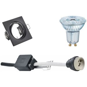 Voordeelset: LED Spot Set - OSRAM Parathom PAR16 930 36D - GU10 Fitting - Dimbaar - Inbouw Vierkant - Mat Zwart - 5.5W - Warm Wit 3000K - Kantelbaar 80mm