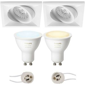 Voordeelset Pragmi Qiundo Pro - Inbouw Vierkant - Mat Wit - Kantelbaar - 80mm - Philips Hue - LED Spot Set GU10 - White Ambiance - Bluetooth