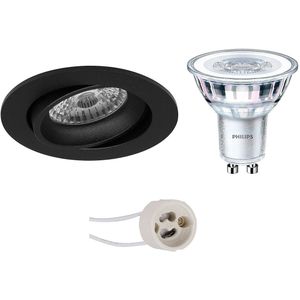 Voordeelset: LED Spot Set - Pragmi Delton Pro - GU10 Fitting - Inbouw Rond - Mat Zwart - Kantelbaar - Ø82mm - Philips - CorePro 827 36D - 3.5W - Warm Wit 2700K