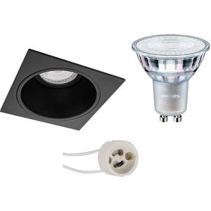 Voordeelset: LED Spot Set - Pragmi Minko Pro - GU10 Fitting - Inbouw Vierkant - Mat Zwart - Verdiept - 90mm - Philips - MASTER 927 36D VLE - 3.7W - Warm Wit 2200K-2700K - DimTone Dimbaar