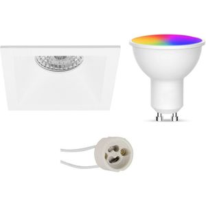 Voordeelset LED Spot Set GU10 - Facto - Smart LED - Wifi LED - Slimme LED - 5W - RGB+CCT - Aanpasbare Kleur - Dimbaar - Afstandsbediening - Pragmi Pollon Pro - Inbouw Vierkant - Mat Wit - Verdiept - 82mm