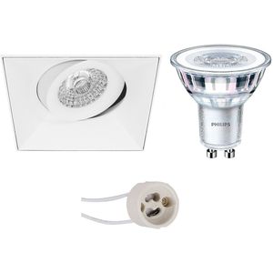 Voordeelset: LED Spot Set - Pragmi Nivas Pro - GU10 Fitting - Inbouw Vierkant - Mat Wit - Trimless - Kantelbaar - 150mm - Philips - CorePro 840 36D - 4W - Natuurlijk Wit 4000K - Dimbaar