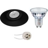 Voordeelset: LED Spot Set - Pragmi Nivas Pro - GU10 Fitting - Inbouw Rond - Mat Zwart - Trimless - Kantelbaar - Ø150mm - Philips - MASTER 927 36D VLE - 3.7W - Warm Wit 2200K-2700K - DimTone Dimbaar