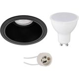LED Spot Set - Pragmi Minko Pro - Dimbaar - Inbouw Rond - Mat Zwart - GU10 Fitting - 6W - Helder/Koud Wit 6400K - Verdiept - Ø90mm