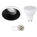 LED Spot Set - Pragmi Zano Pro - Dimbaar - Inbouw Rond - Mat Zwart/Wit - 6W - Helder/Koud Wit 6400K - Kantelbaar - Ø93mm