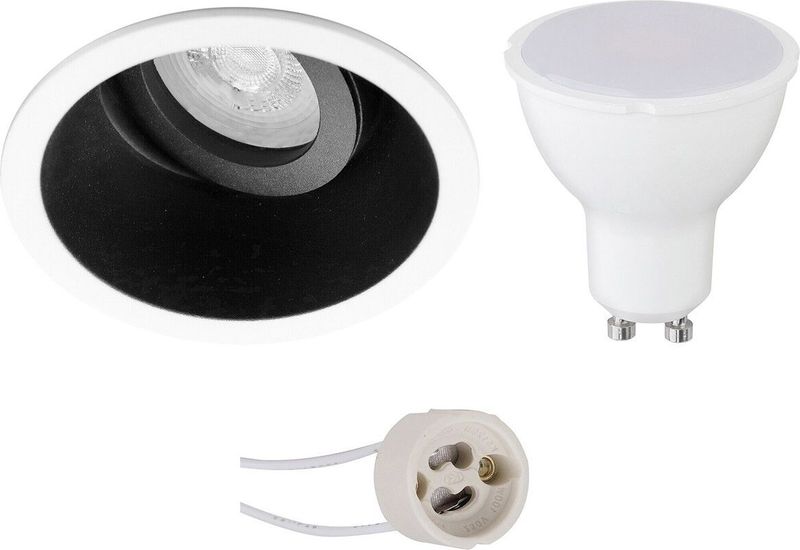 LED Spot Set - Pragmi Zano Pro - Dimbaar - Inbouw Rond - Mat Zwart/Wit - 6W - Helder/Koud Wit 6400K - Kantelbaar - Ø93mm