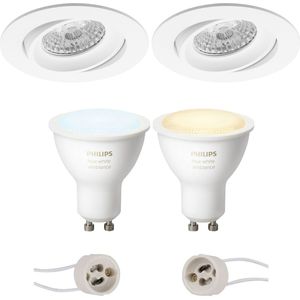 Voordeelset Pragmi Delton Pro - Inbouw Rond - Mat Wit - Kantelbaar - Ø82mm - Philips Hue - LED Spot Set GU10 - White Ambiance - Bluetooth