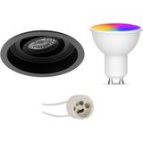 Voordeelset LED Spot Set GU10 - Facto - Smart LED - Wifi LED - Slimme LED - 5W - RGB+CCT - Aanpasbare Kleur - Dimbaar - Afstandsbediening - Pragmi Domy Pro - Inbouw Rond - Mat Zwart - Verdiept - Kantelbaar - Ø105mm