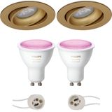 Voordeelset Pragmi Delton Pro - Inbouw Rond - Mat Goud - Kantelbaar - Ø82mm - Philips Hue - LED Spot Set GU10 - White and Color Ambiance - Bluetooth