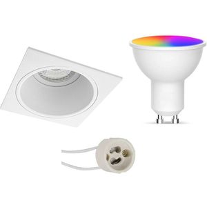 Voordeelset LED Spot Set GU10 - Facto - Smart LED - Wifi LED - Slimme LED - 5W - RGB+CCT - Aanpasbare Kleur - Dimbaar - Pragmi Minko Pro - Inbouw Vierkant - Mat Wit - Verdiept - 90mm