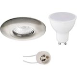 Voordeelset LED Spot Set - Aigi - Pragmi Luno Pro - Waterdicht IP65 - GU10 Fitting - Inbouw Rond - Mat Nikkel - 8W - Warm Wit 3000K - Ø82mm