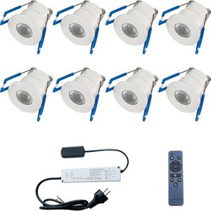 LED Veranda Spot Complete Set - Velvalux - 8 Stuks - 3W - Warm Wit 3000K - Dimbaar - Waterdicht IP65 - Inbouw - Rond - Mat Wit - Aluminium - 12V