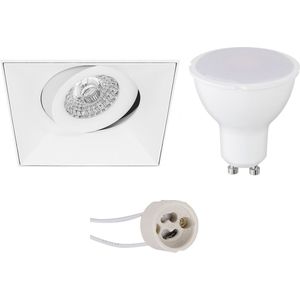 Voordeelset LED Spot Set - Pragmi Nivas Pro - GU10 Fitting - Dimbaar - Inbouw Vierkant - Mat Wit - 6W - Warm Wit 3000K - Trimless - Kantelbaar - 150mm