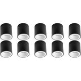 Opbouwspot 10 Pack - Pragmi Cliron Pro - GU10 Fitting - Opbouw Rond - Mat Zwart/Wit - Aluminium - Verdiept - Ø90mm