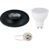 LED Spot Set - Pragmi Nora Pro - Dimbaar - Inbouw Rond - Mat Zwart - GU10 Fitting - 6W - Helder/Koud Wit 6400K - Ø82mm