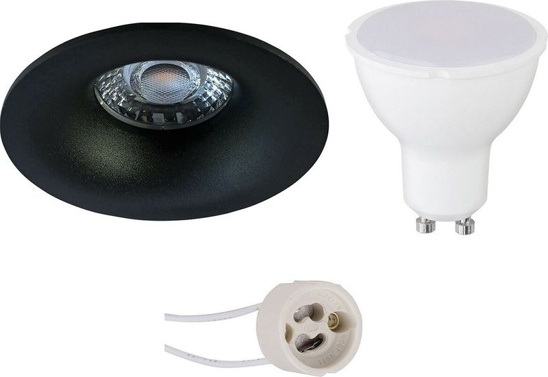 LED Spot Set - Pragmi Nora Pro - Dimbaar - Inbouw Rond - Mat Zwart - GU10 Fitting - 6W - Helder/Koud Wit 6400K - Ø82mm