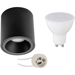 Voordeelset Opbouwspot Set - Pragmi Cliron Pro - GU10 Fitting - Dimbaar - Opbouw Rond - Mat Zwart - 6W - Helder/Koud Wit 6400K - Verdiept - Ø90mm