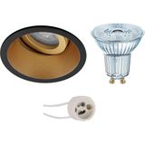 Voordeelset: LED Spot Set - LEDVANCE Parathom PAR16 940 36D - Pragmi Zano Pro - GU10 Fitting - Dimbaar - Inbouw Rond - Mat Zwart/Goud - 3.7W - Natuurlijk Wit 4000K - Kantelbaar - Ø93mm