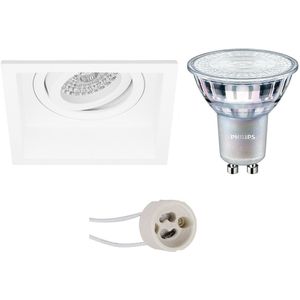 Voordeelset: LED Spot Set - Pragmi Domy Pro - GU10 Fitting - Inbouw Vierkant - Mat Wit - Verdiept - Kantelbaar - 105mm - Philips - MASTER 927 36D VLE - 4.9W - Warm Wit 2200K-2700K - DimTone Dimbaar