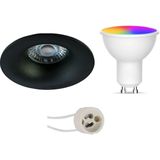 Voordeelset LED Spot Set GU10 - Facto - Smart LED - Wifi LED - Slimme LED - 5W - RGB+CCT - Aanpasbare Kleur - Dimbaar - Afstandsbediening - Pragmi Nora Pro - Inbouw Rond - Mat Zwart - Ø82mm