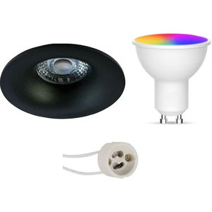 Voordeelset LED Spot Set GU10 - Facto - Smart LED - Wifi LED - Slimme LED - 5W - RGB+CCT - Aanpasbare Kleur - Dimbaar - Afstandsbediening - Pragmi Nora Pro - Inbouw Rond - Mat Zwart - Ø82mm