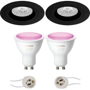 Voordeelset Pragmi Rodos Pro - Inbouw Rond - Mat Zwart - Ø93mm - Philips Hue - LED Spot Set GU10 - White and Color Ambiance - Bluetooth