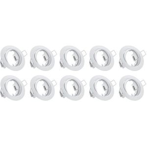 10x Spot Armatuur - GU10 Inbouwspot - Trion Rond - Wit - Aluminium - Kantelbaar Ø83mm