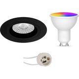 Voordeelset LED Spot Set GU10 - Facto - Smart LED - Wifi LED - Slimme LED - 5W - RGB+CCT - Aanpasbare Kleur - Dimbaar - Afstandsbediening - Pragmi Rodos Pro - Inbouw Rond - Mat Zwart - Ø93mm