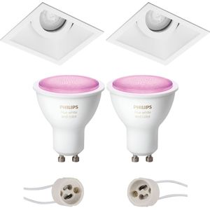 Voordeelset Pragmi Zano Pro - Inbouw Vierkant - Mat Wit - Kantelbaar - 93mm - Philips Hue - LED Spot Set GU10 - White and Color Ambiance - Bluetooth