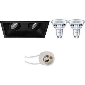 Voordeelset: LED Spot Set - Pragmi Zano Pro - GU10 Fitting - Inbouw Rechthoek Dubbel - Mat Zwart - Kantelbaar - 185x93mm - Philips - CorePro 840 36D - 4.6W - Natuurlijk Wit 4000K