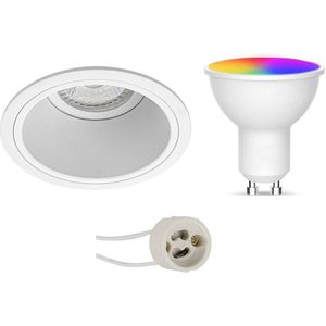 Voordeelset LED Spot Set GU10 - Facto - Smart LED - Wifi LED - Slimme LED - 5W - RGB+CCT - Aanpasbare Kleur - Dimbaar - Pragmi Minko Pro - Inbouw Rond - Mat Wit - Verdiept - Ø90mm
