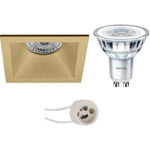 Voordeelset: LED Spot Set - Pragmi Pollon Pro - GU10 Fitting - Inbouw Vierkant - Mat Goud - Verdiept - 82mm - Philips - CorePro 827 36D - 3.5W - Warm Wit 2700K