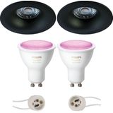 Voordeelset Pragmi Nora Pro - Inbouw Rond - Mat Zwart - Ø82mm - Philips Hue - LED Spot Set GU10 - White and Color Ambiance - Bluetooth