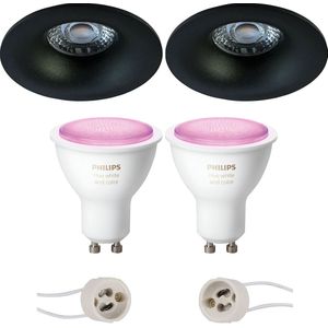 Voordeelset Pragmi Nora Pro - Inbouw Rond - Mat Zwart - Ø82mm - Philips Hue - LED Spot Set GU10 - White and Color Ambiance - Bluetooth
