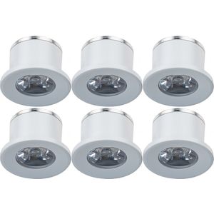 Voordeelpak LED Veranda Spot Verlichting 6 Pack - Velvalux - 1W - Warm Wit 3000K - Inbouw - Rond - Mat Wit - Aluminium - Ø31mm