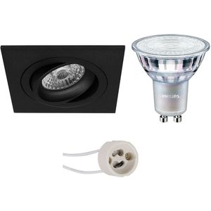 Voordeelset: LED Spot Set - Pragmi Borny Pro - GU10 Fitting - Inbouw Vierkant - Mat Zwart - Kantelbaar - 92mm - Philips - MASTER 927 36D VLE - 3.7W - Warm Wit 2200K-2700K - DimTone Dimbaar