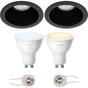 Voordeelset Pragmi Minko Pro - Inbouw Rond - Mat Zwart - Verdiept - Ø90mm - Philips Hue - LED Spot Set GU10 - White Ambiance - Bluetooth
