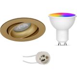 Voordeelset LED Spot Set GU10 - Facto - Smart LED - Wifi LED - Slimme LED - 5W - RGB+CCT - Aanpasbare Kleur - Dimbaar - Pragmi Delton Pro - Inbouw Rond - Mat Goud - Kantelbaar - Ø82mm