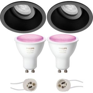Voordeelset Pragmi Zano Pro - Inbouw Rond - Mat Zwart - Kantelbaar - Ø93mm - Philips Hue - LED Spot Set GU10 - White and Color Ambiance - Bluetooth