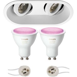 Voordeelset Pragmi Zano Pro - Inbouw Ovaal Dubbel - Mat Wit - Kantelbaar - 185x93mm - Philips Hue - LED Spot Set GU10 - White and Color Ambiance - Bluetooth