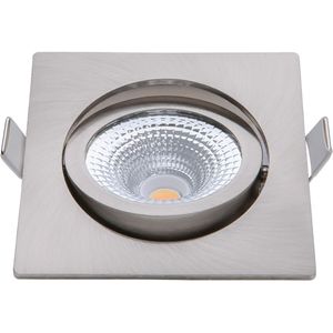 EcoDim - LED Spot - Inbouwspot - ED-10027 - 5W - Waterdicht IP54 - Dimbaar - Dim to Warm - Warm Wit 2000K-3000K - Geborsteld Nikkel - Aluminium - Vierkant - Kantelbaar