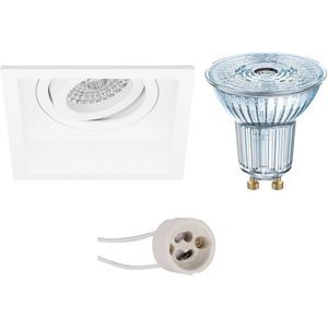 Voordeelset: LED Spot Set - LEDVANCE Parathom PAR16 927 36D - Pragmi Domy Pro - GU10 Fitting - Dimbaar - Inbouw Vierkant - Mat Wit - 5.5W - Warm Wit 2700K - Verdiept - Kantelbaar - 105mm