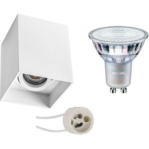 Voordeelset: Opbouwspot Set - Pragmi Luxina Pro - GU10 Fitting - Opbouw Vierkant - Mat Wit - Verdiept - Kantelbaar - 90mm - Philips - MASTER 927 36D VLE - 4.9W - Warm Wit 2200K-2700K - DimTone Dimbaar