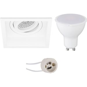 Voordeelset LED Spot Set - Aigi - Pragmi Domy Pro - GU10 Fitting - Inbouw Vierkant - Mat Wit - 8W - Warm Wit 3000K - Verdiept - Kantelbaar - 105mm