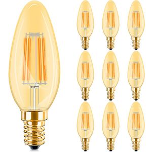 Voordeelpak 10x LED Lamp E14 Kaars Filament - Brinton - Amber 4W 360lm - 822 Zeer Warm Wit 2200K - C35 | Vervangt 32W